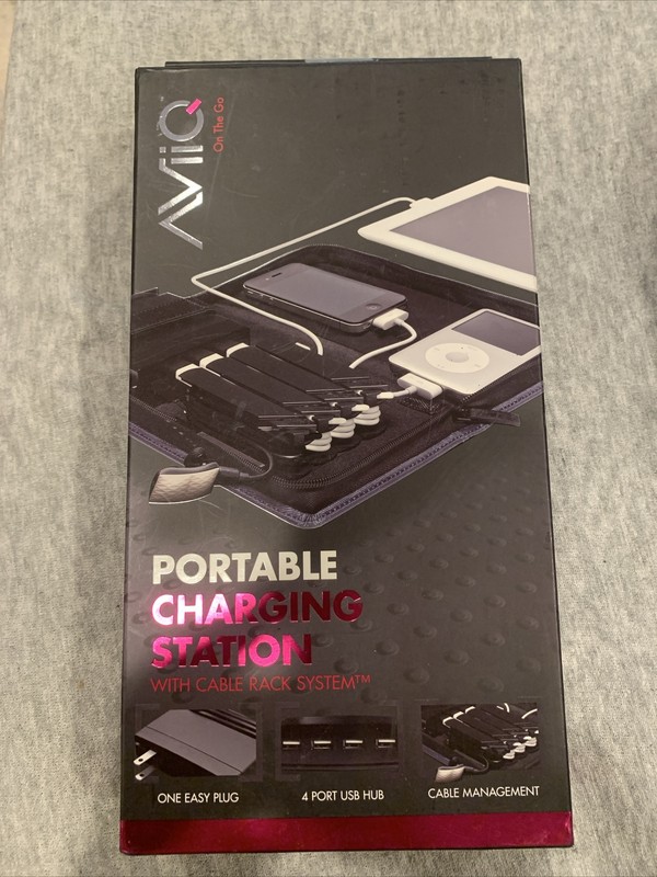 AViiQ Portable Charging Station 1 PLUG 4 Port USB Hub Cable MANAGEMENT BLACK