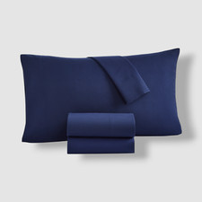 Home Design Blue Navy Solid Microfiber Full Size Sheet 4-Piece Set
