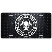 Zombie Outbreak Response Team White On Plate Flat Aluminum Novelty License Plate