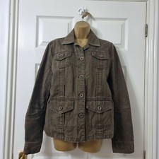 Timberland Ladies Jacket Size 14 Utility Field Chore Jacket Khaki Brown Pockets
