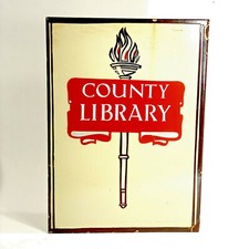 RARE Vintage County Library Porcelain Advertising Flange Sign general store