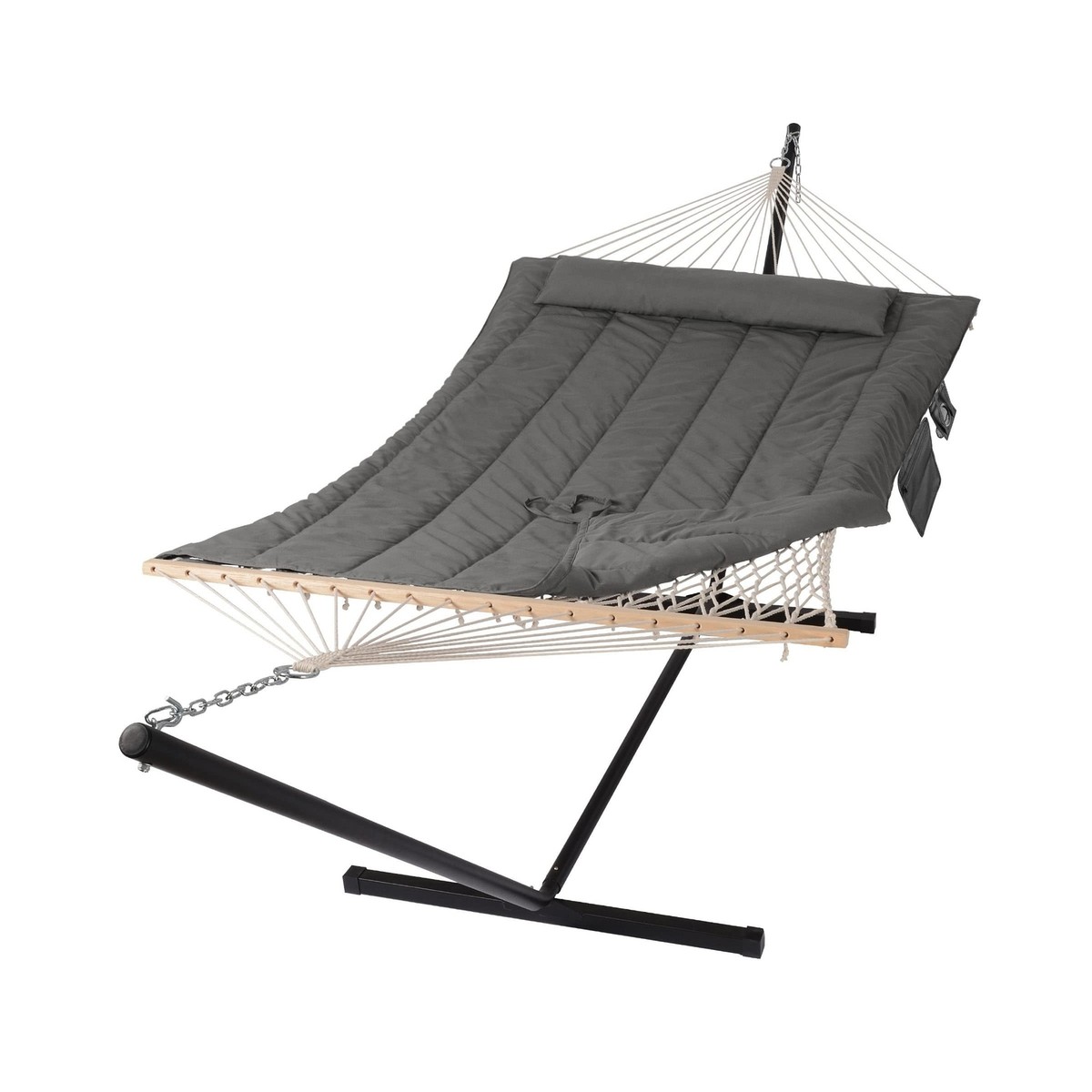 SUNCREAT Double Outdoor Hammock with Stand, Two Person Cotton Rope