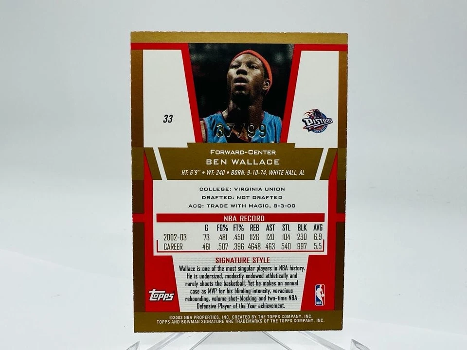 2002-03 Bowman Signatures Gold Ben Wallace /99 #33 - Image 2 of 2