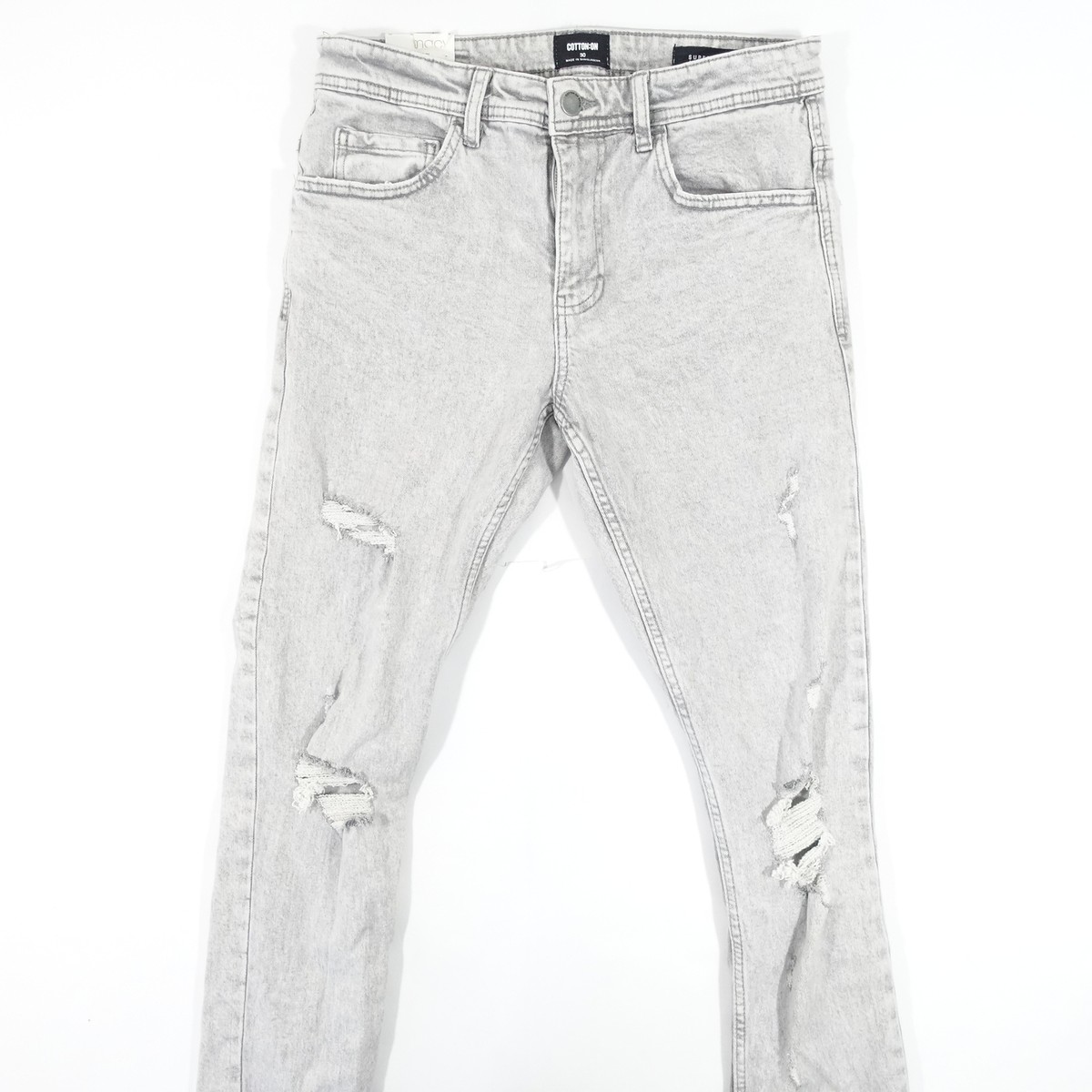 Grey Jeans With Ripped Knees Mens COTTON ON BLEACHED GRAY 30