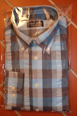 Casa Moda check shirt long sleeve casual fit blue/grey L 41/42 tw 122 100% cotton New