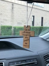 Personalized Rear View Mirror Car Decor Religious Gift Christening Wood Cross