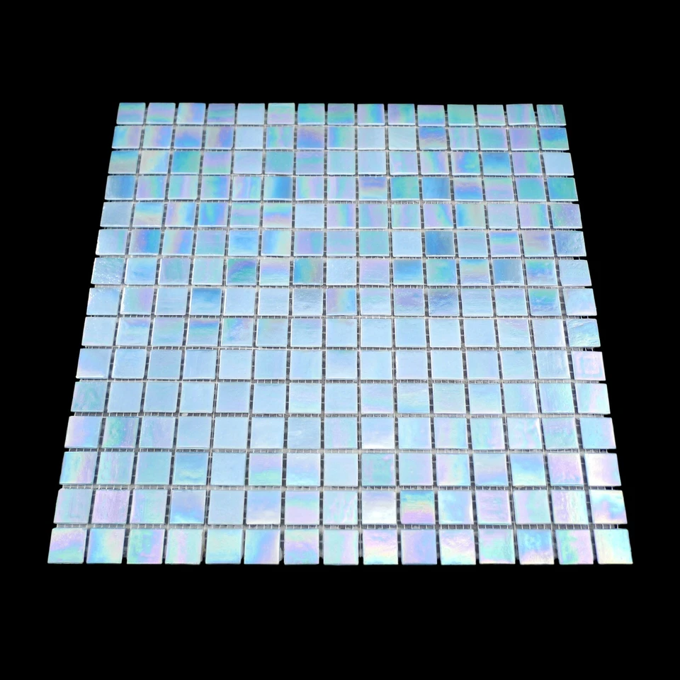 Azulejo de vidrio mosaico iridiscente azul claro para cocina y baño Foto 3 de 4