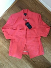 M&s Orange Linen Flax Blend Blazer Jacket Coat Size 12 New Withtags Geranium