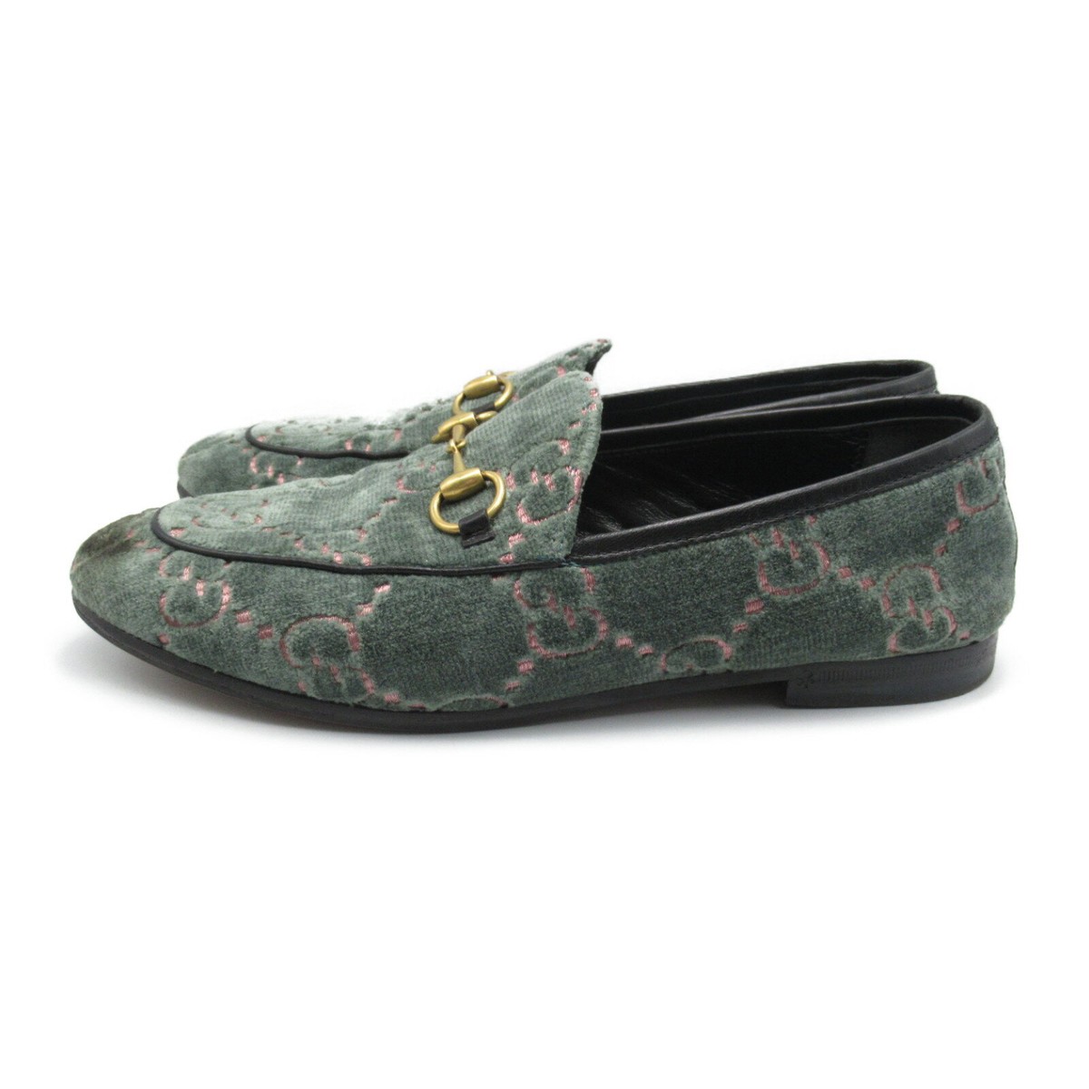 Gucci Horsebit GG Pattern Fabric Velour Green Pink Loafer Gucci Horsebit GG Pattern Fabric Velour Green Pink Loafer
