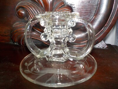 Vintage Glas Kerzenständer klar graviert Kerzenhalter Art Deco 30er Jahre (BSK1)