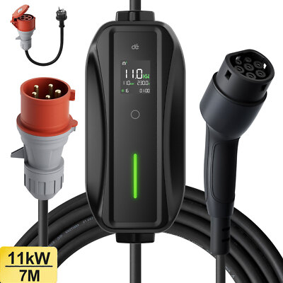 7M Typ 2 Ladekabel Ladegerät Mobile Wallbox 11kW 3Phase 6A-16A CEE SMART FORTWO