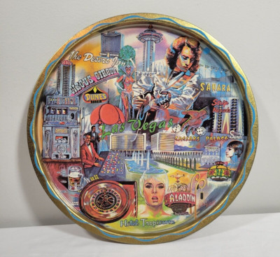 Vintage Las Vegas Strip Metal Serving Plate  Old Vegas