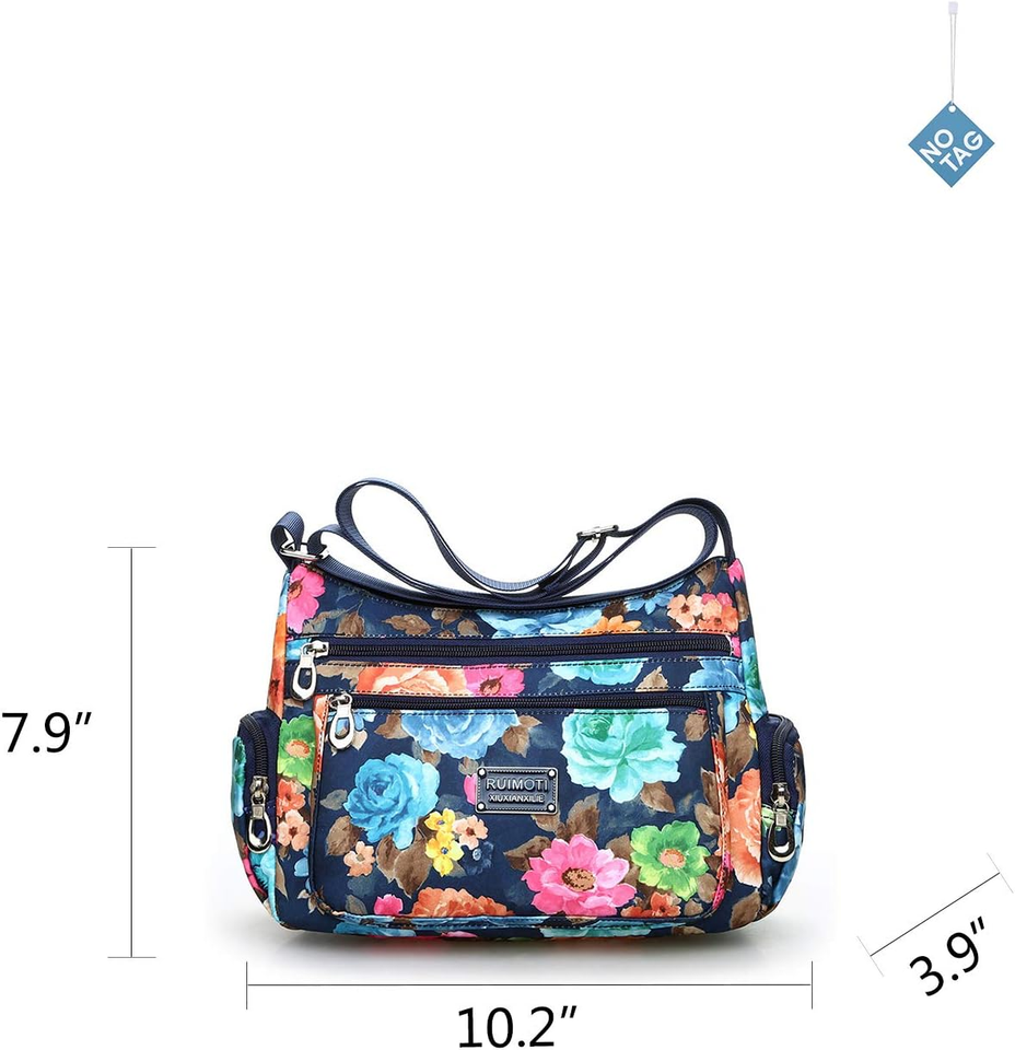 Crossbody Bags for Women Nylon Shoulder Bag Floral MultiPocket Purses