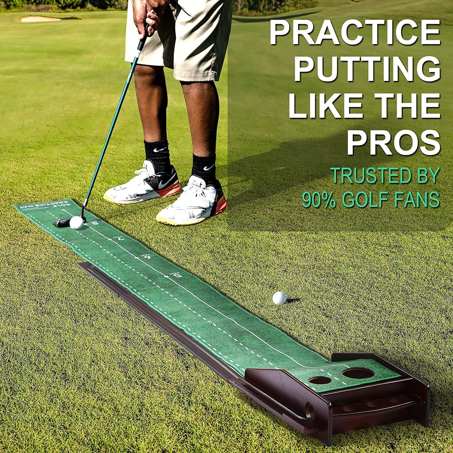 Golf Putting Mat with Auto Ball Return 8ft Wood Solid Construction eBay