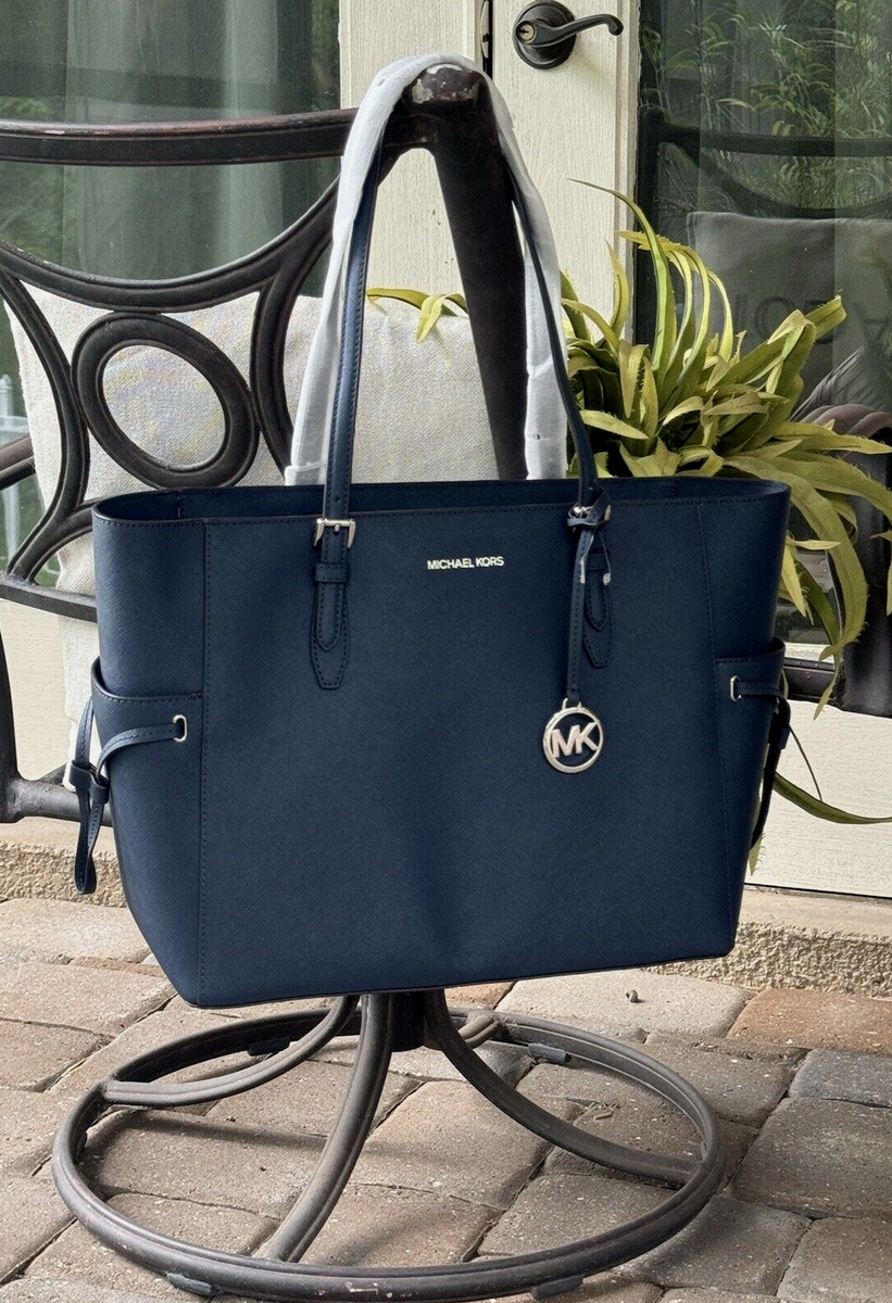 MICHAEL KORS GILLY LARGE DRAWSTRING ZIP TOTE BAG LAPTOP NAVY BLUE
