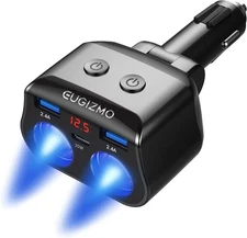 Car charger adapter, 200W, dual cigarette lighter socket, dual plug splitte
