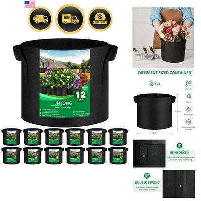 12-Pack 5 Gallon Thickened Non-Woven Grow Bags, Aeration Fabric Pots with Han...