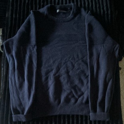 Sean John Men's 2XL Blue Solid Cotton Knit Crew Neck Logo Pullover Sweater