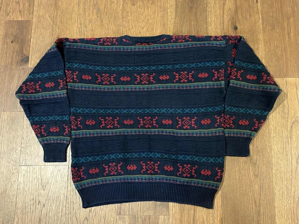 复古 90 年代 Liz Claiborne 毛衣几何图案套衫,尺寸 L,美国 — 第 2/4 张图片