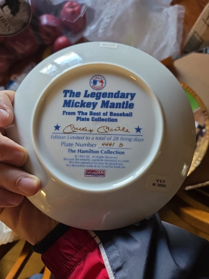Pratos Mickey Mantle com certificado de autenticidade - Imagem 4 de 4