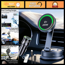 25W MagSafe Car Charger Mount with Cooling Fan 75W Fast Adapter - Qi2.2 Compat