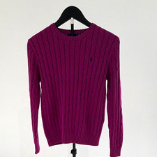 Polo Ralph Lauren Purple Cable-Knit Crew Neck Pullover Cotton Sweater S 002