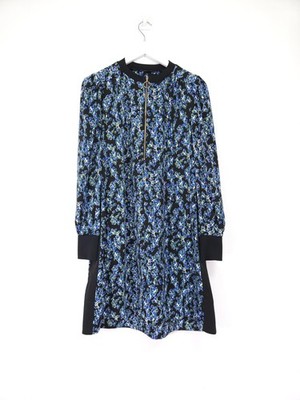 ME+EM Kleid Größe 10 schwarz blau Herbst Collage Blumen Reißverschluss vorne Etuikleid Taschen