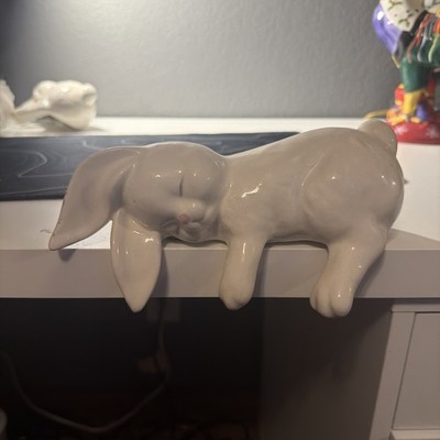 VTG  White Ceramic Sleeping Bunny Rabbit Shelf Sitter Easter Decor 9'' Figurine
