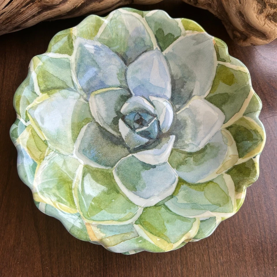 "4 Nicole Miller Melamina Verde Azul Flor Borde Festoneado 8"" Plato" Foto 3 de 4