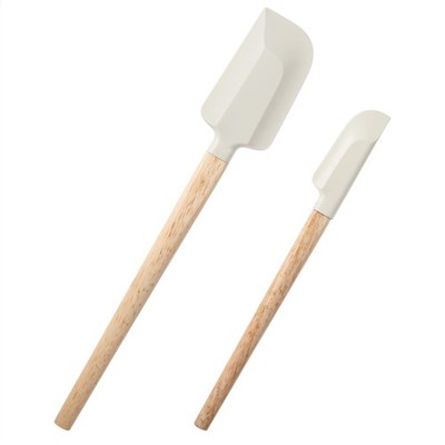 Ptwola 2 Pcs Wooden Handle Spatula Set White Silicone Spatulas Small Scraper ...