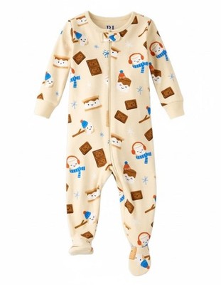 Toddler Boy's S'mores Winter Themed Print Footed Cotton Pajama Sleeper