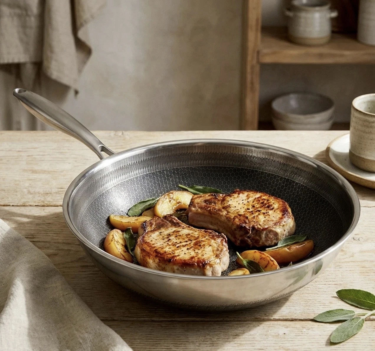 28cm Stainless Steel Wok Pan Non Stick Wok with Honeycomb Texture Gas, Electric Induction