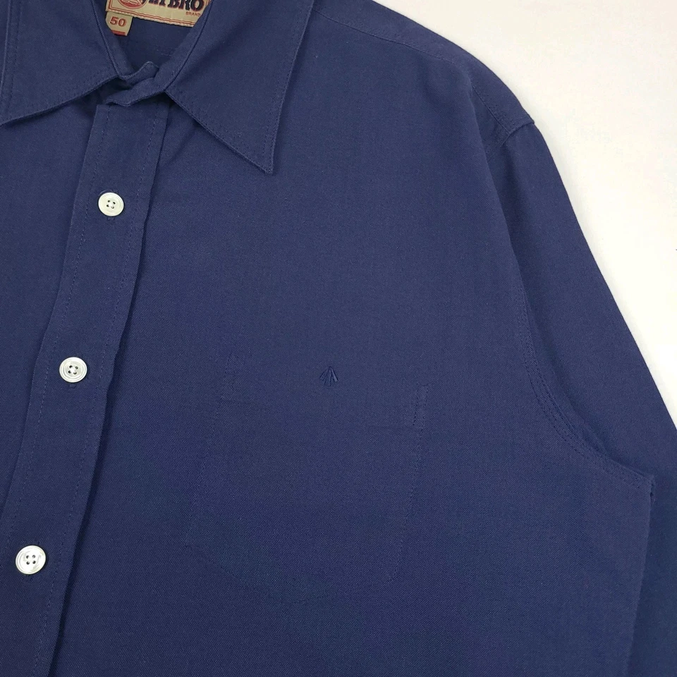 Camisa Nigel Cabourn Lybro Para Hombres 50 Azul Marino Bordado Logo Algodón Manga Larga Foto 2 de 4