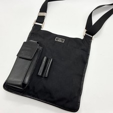 Gucci Nylon Leather Messenger Bag Black Logo Plate Crossbody Auth