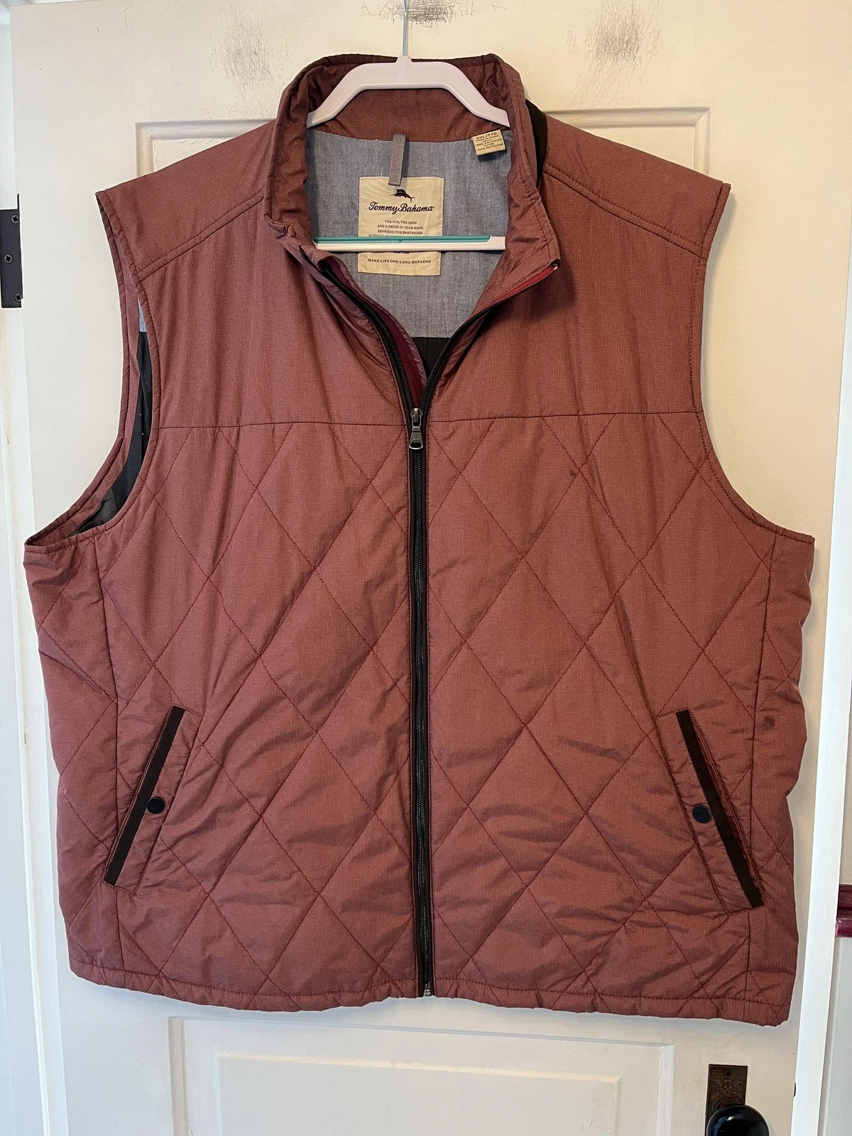 Tommy Bahama Vest Mens 2XL Brown Quilted Full Zip Insulated Pattern Outdoor