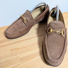 Vintage GUCCI Horsebit Loafers Brown Suede Gold Bit Men's 41.5 E Italy