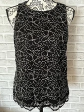 NWT ELLE black & white lace w/ embroidered floral sleeveless lined blouse Size M