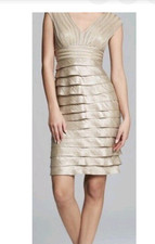 Adrianna Papell Women’s 10 Tiered Dress Sleeveless Party Cocktail Gold Champagne