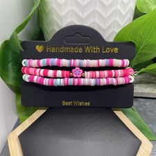 3 PC Set Heishi 7 Plus Stretch Bracelet Polymer Clay Beads Flower B8037