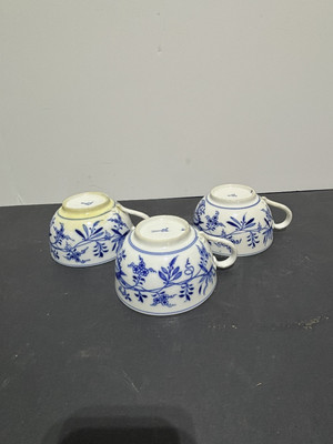 3 Oversized 19th Century Meissen Blue Onion Cups Some Restoration