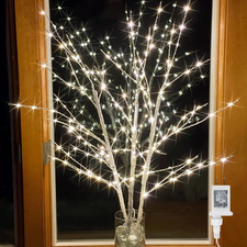 Lighted Birch White Tree Branches 33IN 180LED with Timer Plug In