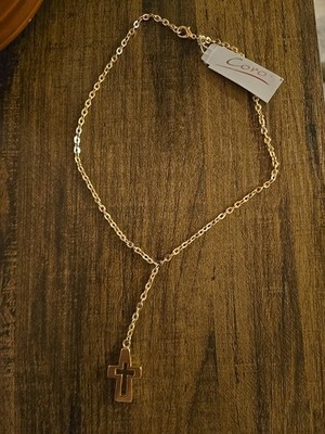 Coro Gold Color Vintage Necklace lariat style Cross New Old Stock