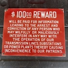 Porcelain $100 Reward Sign Vintage Original Power Station Electric Antique