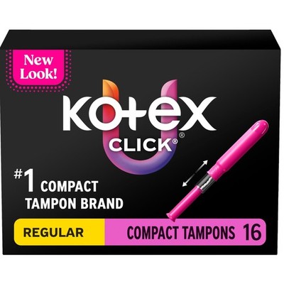 Tampons Regular Absorbency Unscented 128 Count 8 Pack U by Kotex Click Compact