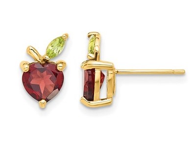 2,00 Karat (ctw) Granat und Peridot Apfel Frucht Charm Ohrringe in 14K Gelbgold