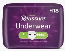 Reassure Women's Incontinence & Postpartum Underwear Max Absorbency Large 18pk