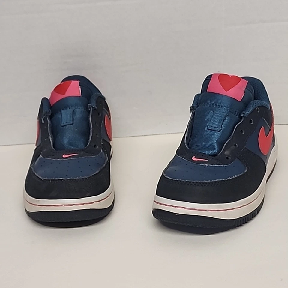 Nike Girls Sz 9c Air Force 1 Blue/Pink 314221-400 Heart Valentine's Sneaker - Image 2 of 4