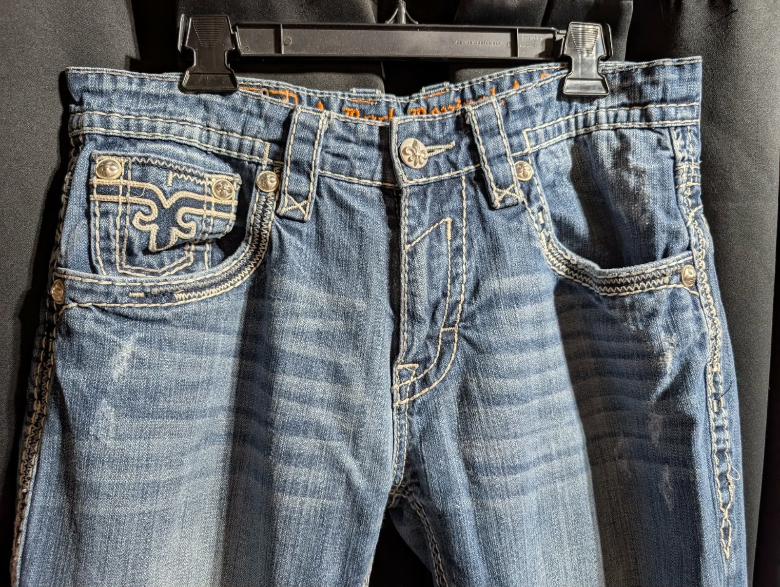 Rock Revival Men’s Straight Fit Blue Medium Wash Distressed Denim Jeans Size 34 image 8