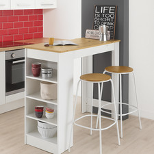 Mobile Bar Tavolo Penisola Cucina Bianco Top rovere con mensole portaoggetti