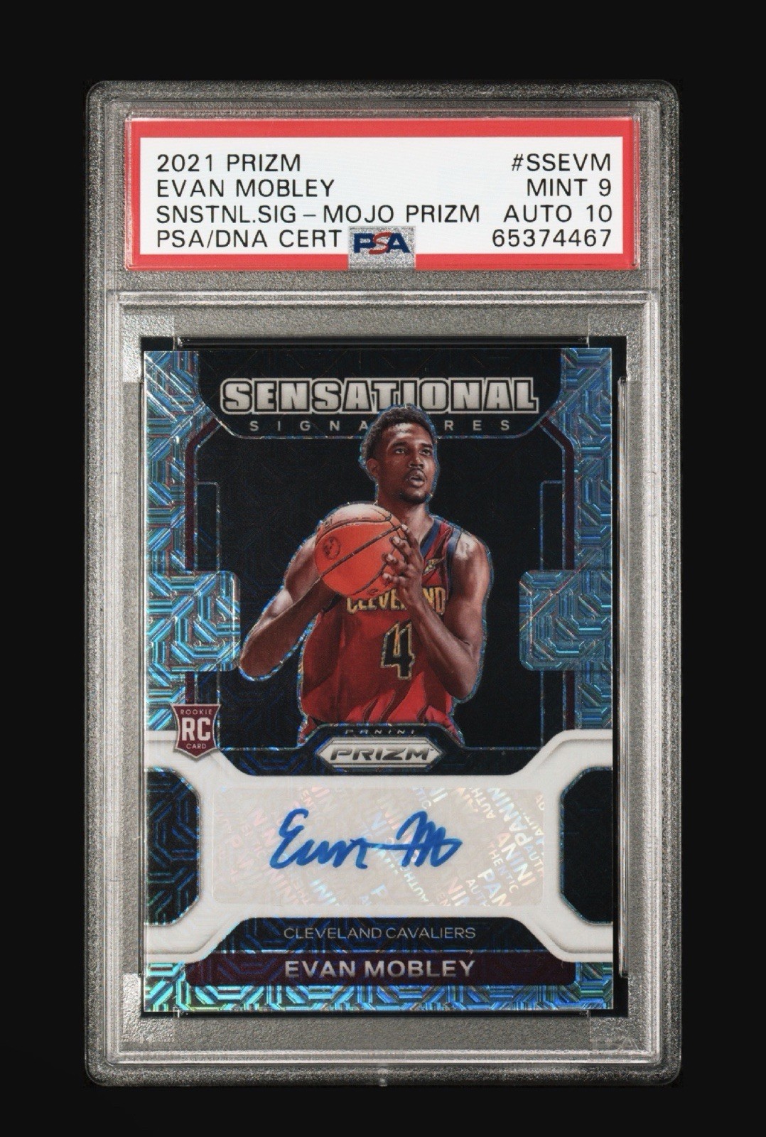 2021 PANINI PRIZM SENSATIONAL SIGNATURES EVAN MOBLEY MOJO PRIZM ROOKIE RC PSA 9